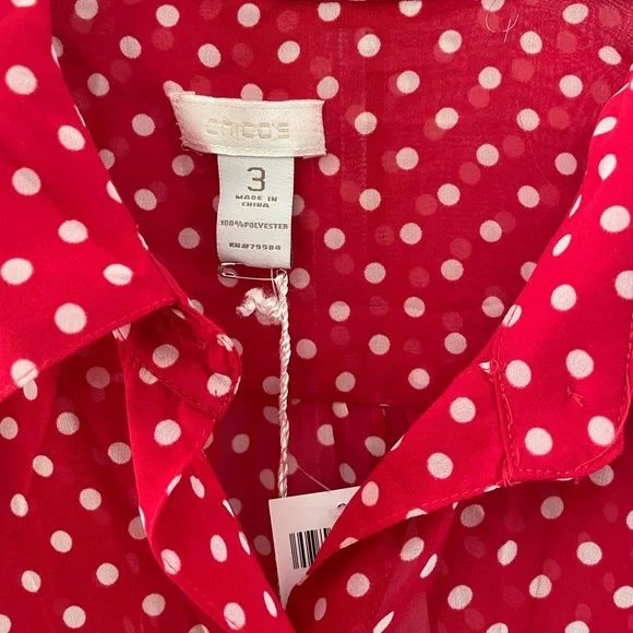 Chico's Scarlet and White Polka Dot Blouse - Picture 3 of 5